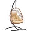 imageYITAHOME Hanging Egg Chair Outdoor Patio Wicker Hammock Egg Chair Indoor with Cushion Rattan Swing Chair 300lbs for Balcony Garden Bedroom Gray with StandBeigew stand