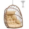 imageYITAHOME Hanging Egg Chair Outdoor Patio Wicker Hammock Egg Chair Indoor with Cushion Rattan Swing Chair 300lbs for Balcony Garden Bedroom Gray with StandBeigewo stand