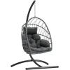 imageYITAHOME Hanging Egg Chair Outdoor Patio Wicker Hammock Egg Chair Indoor with Cushion Rattan Swing Chair 300lbs for Balcony Garden Bedroom Gray with StandGraywstand