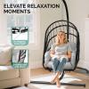 imageYITAHOME Hanging Egg Chair Without Stand Rattan Wicker Swing Egg Chair with Resistant Cushion 300lbs Capacity Foldable Hanging Basket Chair for Porch Garden Bedroom Balcony  BeigeGreyw Stand