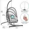imageYITAHOME Hanging Egg Chair with Stand Rattan Wicker Swing Egg Chair with Resistant Cushion 350lbs Capacity Foldable Hanging Rattan Basket Chair for Porch Garden Bedroom Balcony GreyGrey