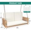 imageYITAHOME Hanging Porch Swing Chair Sits 2 People Patio Swing Lounge Chair 1 Seating ampamp 2 Back Cushions with Removable Covers Weight Capacity 530lbs for Garden Balcony Living Room Backyard BeigeBrown  White