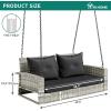 imageYITAHOME Hanging Porch Swing Chair Sits 2 People Patio Swing Lounge Chair 1 Seating ampamp 2 Back Cushions with Removable Covers Weight Capacity 530lbs for Garden Balcony Living Room Backyard BeigeGray Rattan Black Cushion