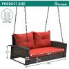 imageYITAHOME Hanging Porch Swing Chair Sits 2 People Patio Swing Lounge Chair 1 Seating ampamp 2 Back Cushions with Removable Covers Weight Capacity 530lbs for Garden Balcony Living Room Backyard BeigeBrwon