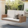 imageYITAHOME Hanging Porch Swing Chair Sits 2 People Patio Swing Lounge Chair 1 Seating ampamp 2 Back Cushions with Removable Covers Weight Capacity 530lbs for Garden Balcony Living Room Backyard BeigeBrown  White