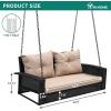 imageYITAHOME Hanging Porch Swing Chair Sits 2 People Patio Swing Lounge Chair 1 Seating ampamp 2 Back Cushions with Removable Covers Weight Capacity 530lbs for Garden Balcony Living Room Backyard BeigeBlack Rattan Beige Cushion