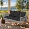 imageYITAHOME Hanging Porch Swing Chair Sits 2 People Patio Swing Lounge Chair 1 Seating ampamp 2 Back Cushions with Removable Covers Weight Capacity 530lbs for Garden Balcony Living Room Backyard BeigeGray Rattan Black Cushion