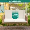 imageYITAHOME Hanging Porch Swing Chair Sits 2 People Patio Swing Lounge Chair 1 Seating ampamp 2 Back Cushions with Removable Covers Weight Capacity 530lbs for Garden Balcony Living Room Backyard BeigeBrown  White