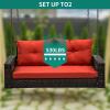 imageYITAHOME Hanging Porch Swing Chair Sits 2 People Patio Swing Lounge Chair 1 Seating ampamp 2 Back Cushions with Removable Covers Weight Capacity 530lbs for Garden Balcony Living Room Backyard BeigeBrwon