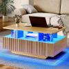 imageYITAHOME LED Coffee Table with Storage 4Drawer Fluted Coffee Tables for Living Room Mid Century Modern Center Table Home Small Space Natural Oak