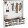 imageYITAHOME LShaped Hall Tree with Bench ampamp Storage Corner Entryway Organizer with 5 Shoe Shelves Hidden Seat Compartment Hooks ampamp Open Top Storage for Living Room ampamp Hallway Walnut ampamp OffWhiteRectangle