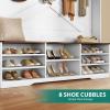 imageYITAHOME LShaped Hall Tree with Bench ampamp Storage Corner Entryway Organizer with 5 Shoe Shelves Hidden Seat Compartment Hooks ampamp Open Top Storage for Living Room ampamp Hallway Walnut ampamp OffWhiteRectangle