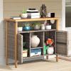 imageYITAHOME Large Outdoor Bar Table Wicker Outdoor Storage Cabinet with Adjustable Shelves AllWeather Patio Sideboard for Yard Garden Kitchen BlackBrown