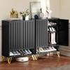 imageYITAHOME Metal Shoe Cabinet 5 Tier Storage Cabinet with 2 Doors Fluted Entryway Shoe Rack Cabinet Free Standing Shoe Organizer with Adjustable Shelves for Entryways Hallways Living Room BlackBlack