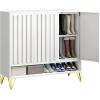imageYITAHOME Metal Shoe Cabinet 5 Tier Storage Cabinet with 2 Doors Fluted Entryway Shoe Rack Cabinet Free Standing Shoe Organizer with Adjustable Shelves for Entryways Hallways Living Room BlackWhite
