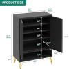 imageYITAHOME Metal Shoe Cabinet 5 Tier Storage Cabinet with 2 Doors Fluted Entryway Shoe Rack Cabinet Free Standing Shoe Organizer with Adjustable Shelves for Entryways Hallways Living Room BlackBlack