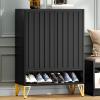 imageYITAHOME Metal Shoe Cabinet 5 Tier Storage Cabinet with 2 Doors Fluted Entryway Shoe Rack Cabinet Free Standing Shoe Organizer with Adjustable Shelves for Entryways Hallways Living Room BlackBlack