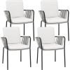 imageYITAHOME Outdoor Dining Chairs Set of 2 AllWeather Outdoor Chair Stacking Chairs Set of 2 Wicker Patio Armchairs Bistro Chairs Set Rattan Chairs Set for Backyard Balcony Grey Rattan ampamp Beige Cushion4PCS Chairs