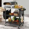imageYITAHOME Outdoor Grill Table with Hooks and Side Handle Movable Outdoor Prep Table for Pizza Oven and BBQ Grill Cart Fit for Patio Garden Lawn Porch Kitchen Sliver and Black354D x 315W x 343H