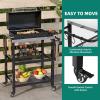 imageYITAHOME Outdoor Grill Table with Hooks and Side Handle Movable Outdoor Prep Table for Pizza Oven and BBQ Grill Cart Fit for Patio Garden Lawn Porch Kitchen Sliver and Black16D x 299W x 314H
