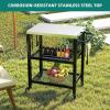 imageYITAHOME Outdoor Grill Table with Hooks and Side Handle Movable Outdoor Prep Table for Pizza Oven and BBQ Grill Cart Fit for Patio Garden Lawn Porch Kitchen Sliver and Black16D x 299W x 314H