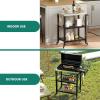 imageYITAHOME Outdoor Grill Table with Hooks and Side Handle Movable Outdoor Prep Table for Pizza Oven and BBQ Grill Cart Fit for Patio Garden Lawn Porch Kitchen Sliver and Black16D x 299W x 314H