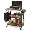 imageYITAHOME Outdoor Grill Table with Hooks and Side Handle Movable Outdoor Prep Table for Pizza Oven and BBQ Grill Cart Fit for Patio Garden Lawn Porch Kitchen Sliver and Black354D x 315W x 343H