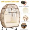 imageYITAHOME Outdoor Narrow Egg Chair Wicker Patio Rattan Basket Chair with 370lbs Capacity Indoor Egg Chairs with Stand ampamp Cushion Cocoon Chair for Bedroom Patio Balcony  BeigeBeige