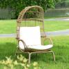 imageYITAHOME Outdoor Narrow Egg Chair Wicker Patio Rattan Basket Chair with 370lbs Capacity Indoor Egg Chairs with Stand ampamp Cushion Cocoon Chair for Bedroom Patio Balcony  BeigeBeige
