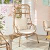 imageYITAHOME Outdoor Narrow Egg Chair Wicker Patio Rattan Basket Chair with 370lbs Capacity Indoor Egg Chairs with Stand ampamp Cushion Cocoon Chair for Bedroom Patio Balcony  BeigeBeige