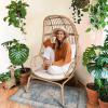 imageYITAHOME Outdoor Narrow Egg Chair Wicker Patio Rattan Basket Chair with 370lbs Capacity Indoor Egg Chairs with Stand ampamp Cushion Cocoon Chair for Bedroom Patio Balcony  BeigeBeige