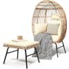 imageYITAHOME Outdoor Narrow Egg Chair Wicker Patio Rattan Basket Chair with 370lbs Capacity Indoor Egg Chairs with Stand ampamp Cushion Cocoon Chair for Bedroom Patio Balcony  BeigeBeige