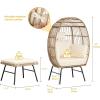 imageYITAHOME Outdoor Narrow Egg Chair Wicker Patio Rattan Basket Chair with 370lbs Capacity Indoor Egg Chairs with Stand ampamp Cushion Cocoon Chair for Bedroom Patio Balcony  BeigeBeige