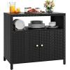 imageYITAHOME Outdoor Storage Cabinet Outdoor Patio Bar w2 Doors and Shelves Outdoor Storage Table for Patio Pool GardenBlackBlack