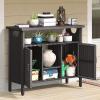 imageYITAHOME Outdoor Storage Cabinet Outdoor Patio Bar w2 Doors and Shelves Outdoor Storage Table for Patio Pool GardenBlackBlack