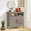 imageYITAHOME Outdoor Storage Cabinet Patio Bar Table with Two Doors and Shelves Weatherproof Wicker Storage Console Table for Outdoor Cushions Pool Tool and Garden Potting  BrownBrown