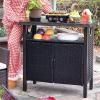 imageYITAHOME Outdoor Storage Cabinet Patio Bar Table with Two Doors and Shelves Weatherproof Wicker Storage Console Table for Outdoor Cushions Pool Tool and Garden Potting  Black