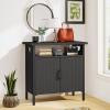 imageYITAHOME Outdoor Storage Cabinet Patio Bar Table with Two Doors and Shelves Weatherproof Wicker Storage Console Table for Outdoor Cushions Pool Tool and Garden Potting  Black