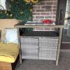imageYITAHOME Outdoor Storage Cabinet Patio Bar Table with Two Doors and Shelves Weatherproof Wicker Storage Console Table for Outdoor Cushions Pool Tool and Garden Potting  BrownBrown