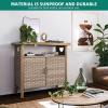 imageYITAHOME Outdoor Storage Cabinet Patio Bar Table with Two Doors and Shelves Weatherproof Wicker Storage Console Table for Outdoor Cushions Pool Tool and Garden Potting  BrownBrown