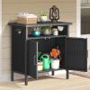 imageYITAHOME Outdoor Storage Cabinet Patio Deck Bench Storage Table Wicker Storage Console Bench for Outdoor Cushions Pool Tool and Garden Potting BrownBlack