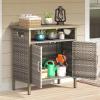 imageYITAHOME Outdoor Storage Cabinet Patio Deck Bench Storage Table Wicker Storage Console Bench for Outdoor Cushions Pool Tool and Garden Potting BrownLight Brown