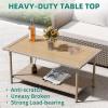 imageYITAHOME Outdoor Wicker Coffee Table with 2Layer 394quot Rectangle Outside Side Table with Faux Wood Top AllWeather Rattan Patio Bistro Table for Garden Backyard Porch  BrownBrown