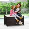 imageYITAHOME Outdoor Wicker Storage Bench Deck Box Large PE Rattan Patio Storage Bench wCovenient Handles and Soft Cushion for Patio Yard Lawn Garden