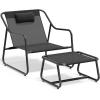 imageYITAHOME Patio Lounge Chair with Ottoman Oversized Papasan Chair with Soft Cushion IndoorOutdoor Textilene Lounge with Teak Wood Handrail and Footstool for Living Room Porch Backyard or Gardenwo Cushion  2PC