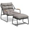 imageYITAHOME Patio Lounge Chair with Ottoman Oversized Papasan Chair with Soft Cushion IndoorOutdoor Textilene Lounge with Teak Wood Handrail and Footstool for Living Room Porch Backyard or Gardenw Cushion  1PC