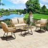 imageYITAHOME Patio Loveseat Wicker Outdoor Furniture All Weather Rattan Conversation Loveseat for Backyard Balcony and Deck with Soft Cushions Light BrownBeigeLight Brownbeige
