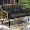imageYITAHOME Patio Loveseat Wicker Outdoor Furniture All Weather Rattan Conversation Loveseat for Backyard Balcony and Deck with Soft Cushions Light BrownBeigeLight Brownblack