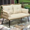 imageYITAHOME Patio Loveseat Wicker Outdoor Furniture All Weather Rattan Conversation Loveseat for Backyard Balcony and Deck with Soft Cushions Light BrownBeigeLight Brownbeige