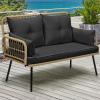 imageYITAHOME Patio Loveseat Wicker Outdoor Furniture All Weather Rattan Conversation Loveseat for Backyard Balcony and Deck with Soft Cushions Light BrownBeigeLight Brownblack